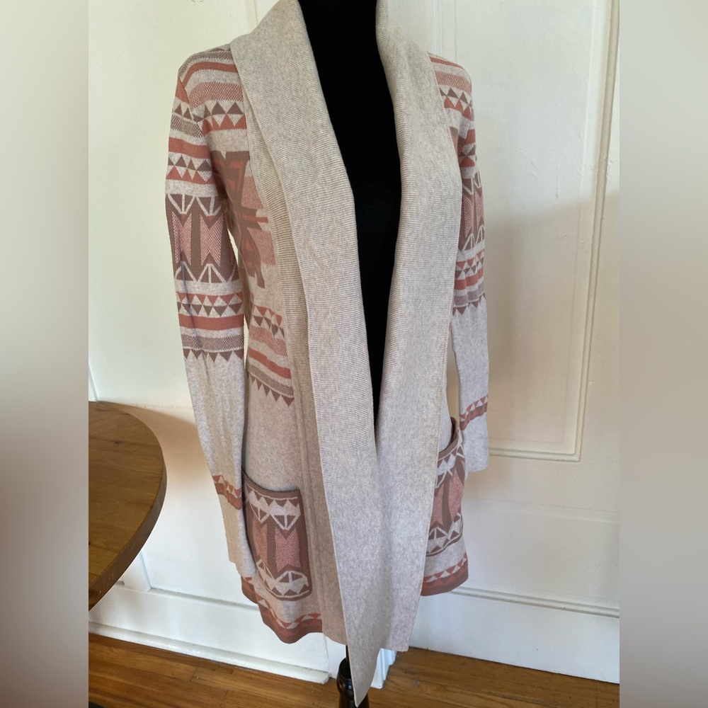 Southwestern Patterned Cotton Open Long Cardigan